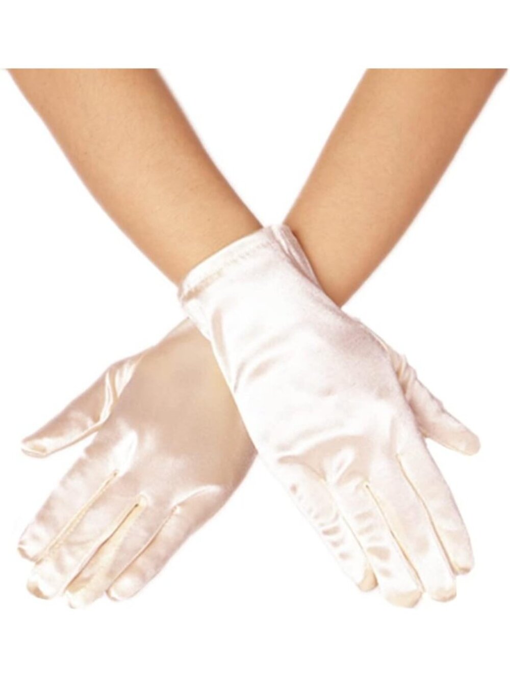 Women Champagne Wrist Length Vintage Style 9 Inches Satin Mittens Opera Gloves